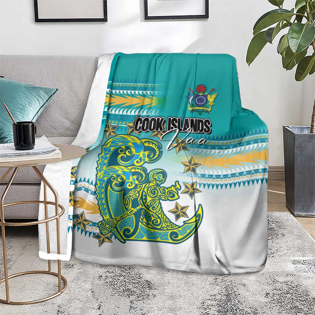 Cook Islands Va'a Race Blanket Te Tatau Tattoos Sporty Style Turquoise Color - Polynesian Pride