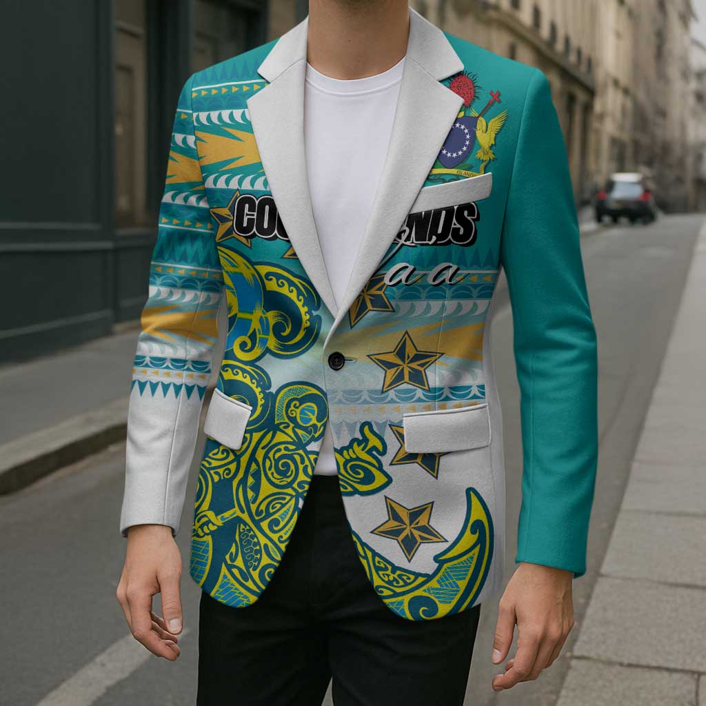 Personalised Cook Islands Va'a Race Blazer Te Tatau Tattoos Sporty Style Turquoise Color - Polynesian Pride