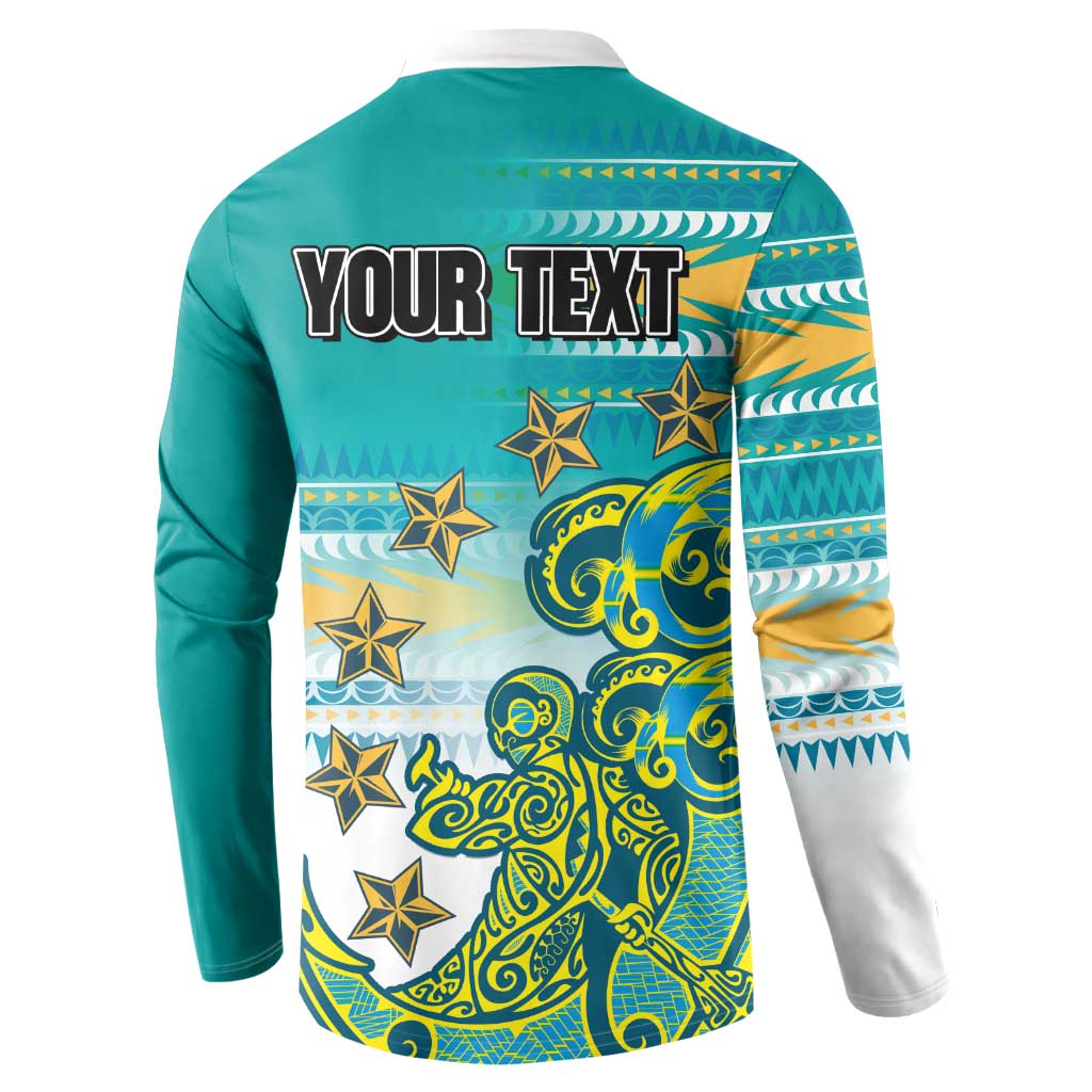 Personalised Cook Islands Va'a Race Button Sweatshirt Te Tatau Tattoos Sporty Style Turquoise Color - Polynesian Pride