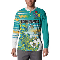 Personalised Cook Islands Va'a Race Button Sweatshirt Te Tatau Tattoos Sporty Style Turquoise Color - Polynesian Pride