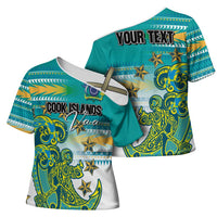 Personalised Cook Islands Va'a Race Cross Shoulder Shirt Te Tatau Tattoos Sporty Style Turquoise Color - Polynesian Pride