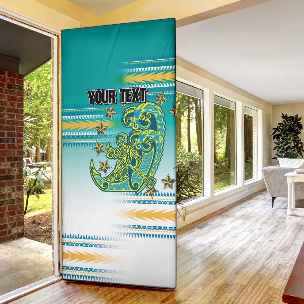 Personalised Cook Islands Va'a Race Door Cover Te Tatau Tattoos Sporty Style Turquoise Color - Polynesian Pride
