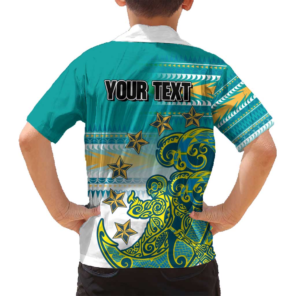 Personalised Cook Islands Va'a Race Family Matching Off Shoulder Short Dress and Hawaiian Shirt Te Tatau Tattoos Sporty Style Turquoise Color - Polynesian Pride