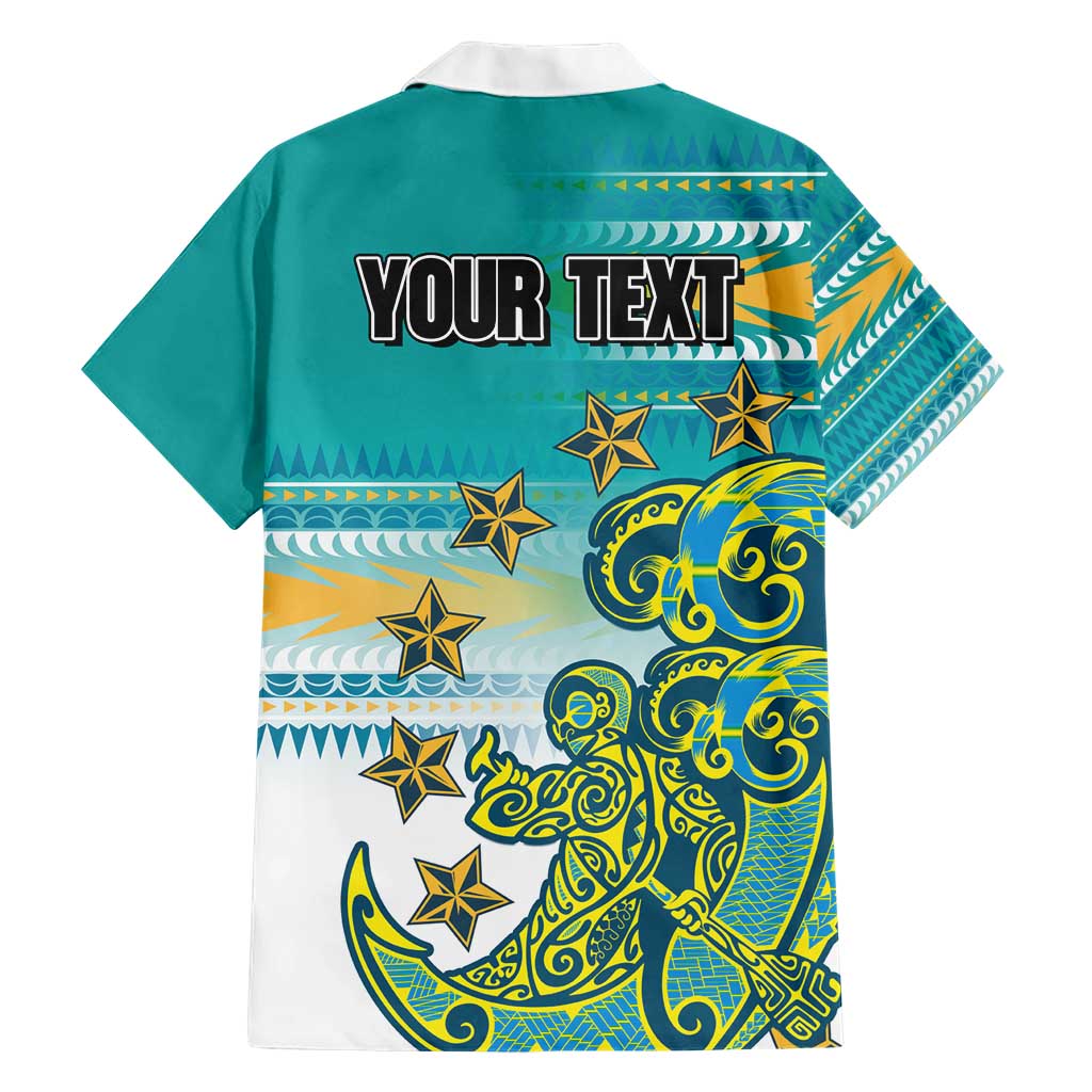 Personalised Cook Islands Va'a Race Family Matching Short Sleeve Bodycon Dress and Hawaiian Shirt Te Tatau Tattoos Sporty Style Turquoise Color - Polynesian Pride