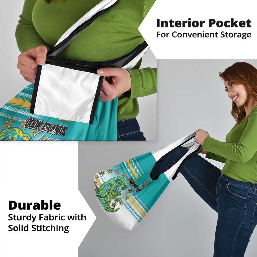 Cook Islands Va'a Race Grocery Bag Te Tatau Tattoos Sporty Style Turquoise Color - Polynesian Pride