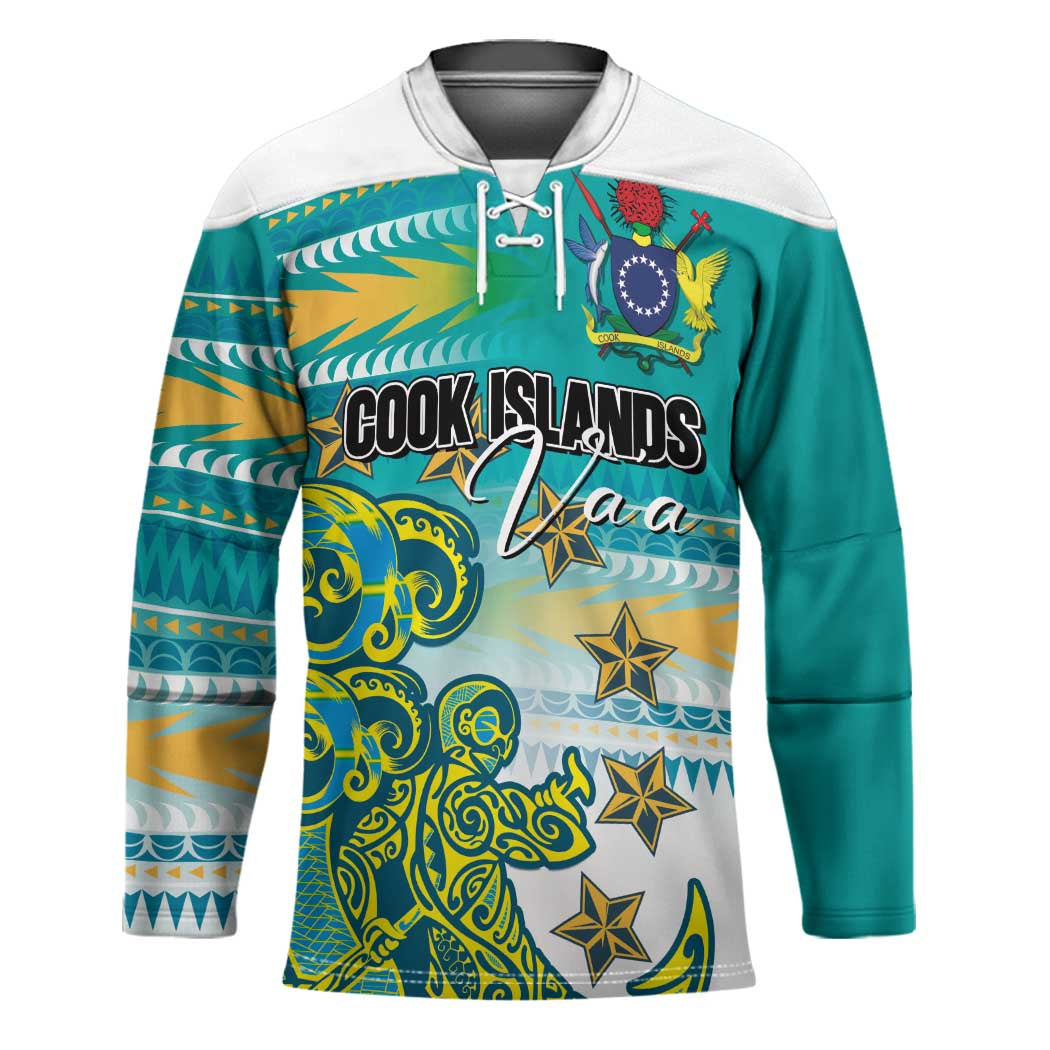 Personalised Cook Islands Va'a Race Hockey Jersey Te Tatau Tattoos Sporty Style Turquoise Color - Polynesian Pride