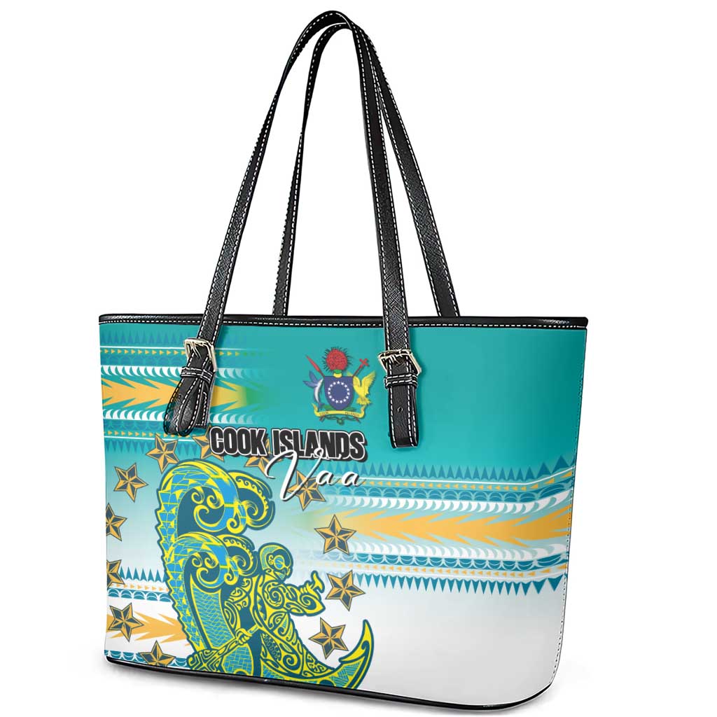Cook Islands Va'a Race Leather Tote Bag Te Tatau Tattoos Sporty Style Turquoise Color - Polynesian Pride