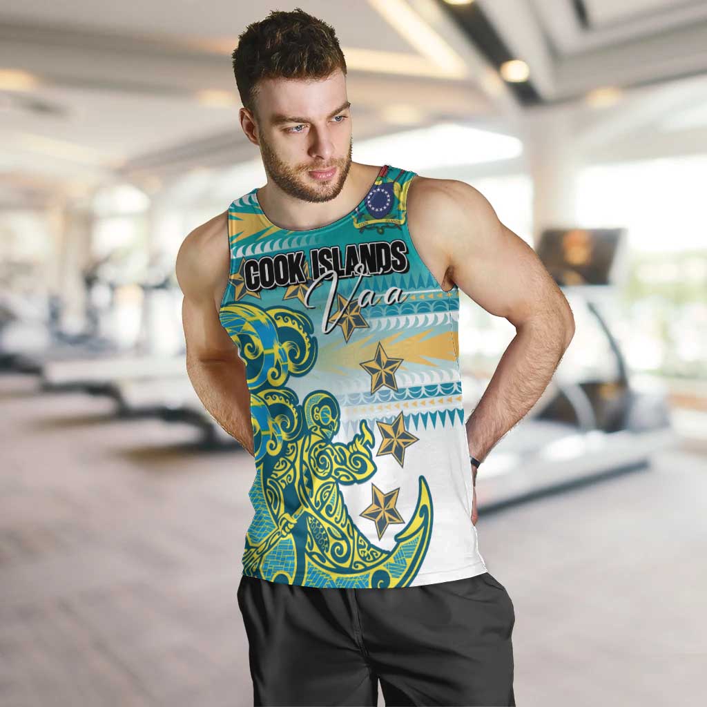 Personalised Cook Islands Va'a Race Men Tank Top Te Tatau Tattoos Sporty Style Turquoise Color - Polynesian Pride