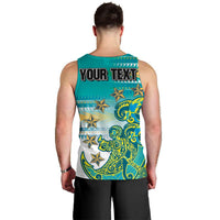 Personalised Cook Islands Va'a Race Men Tank Top Te Tatau Tattoos Sporty Style Turquoise Color - Polynesian Pride