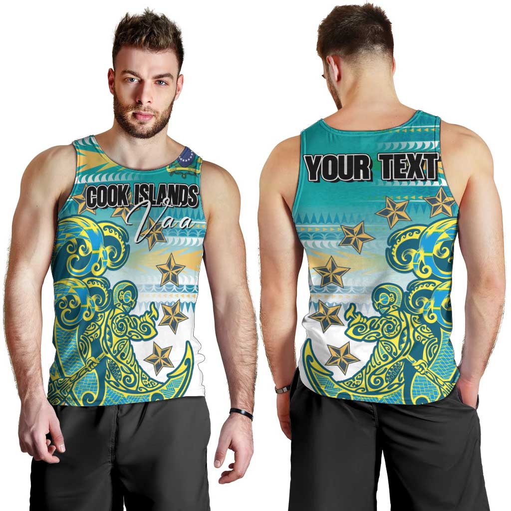 Personalised Cook Islands Va'a Race Men Tank Top Te Tatau Tattoos Sporty Style Turquoise Color - Polynesian Pride