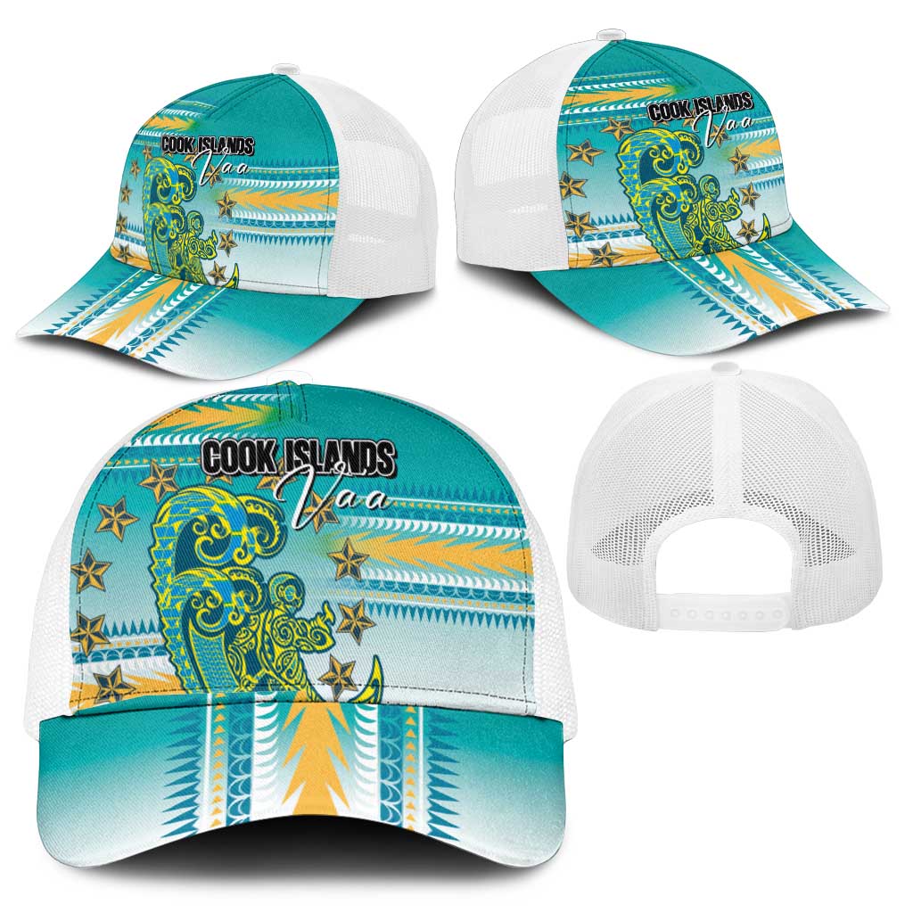 Cook Islands Va'a Race Mesh Trucker Cap Te Tatau Tattoos Sporty Style Turquoise Color - Polynesian Pride