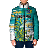 Personalised Cook Islands Va'a Race Padded Jacket Te Tatau Tattoos Sporty Style Turquoise Color - Polynesian Pride