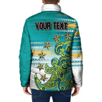 Personalised Cook Islands Va'a Race Padded Jacket Te Tatau Tattoos Sporty Style Turquoise Color - Polynesian Pride