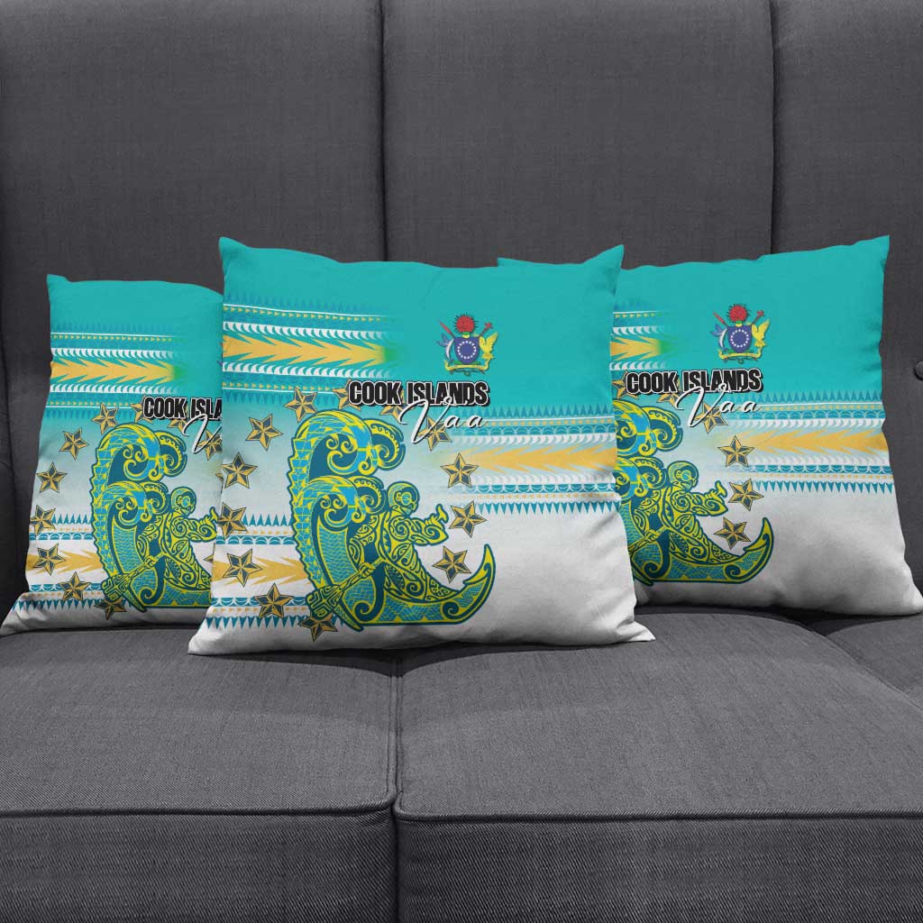 Cook Islands Va'a Race Pillow Cover Te Tatau Tattoos Sporty Style Turquoise Color - Polynesian Pride