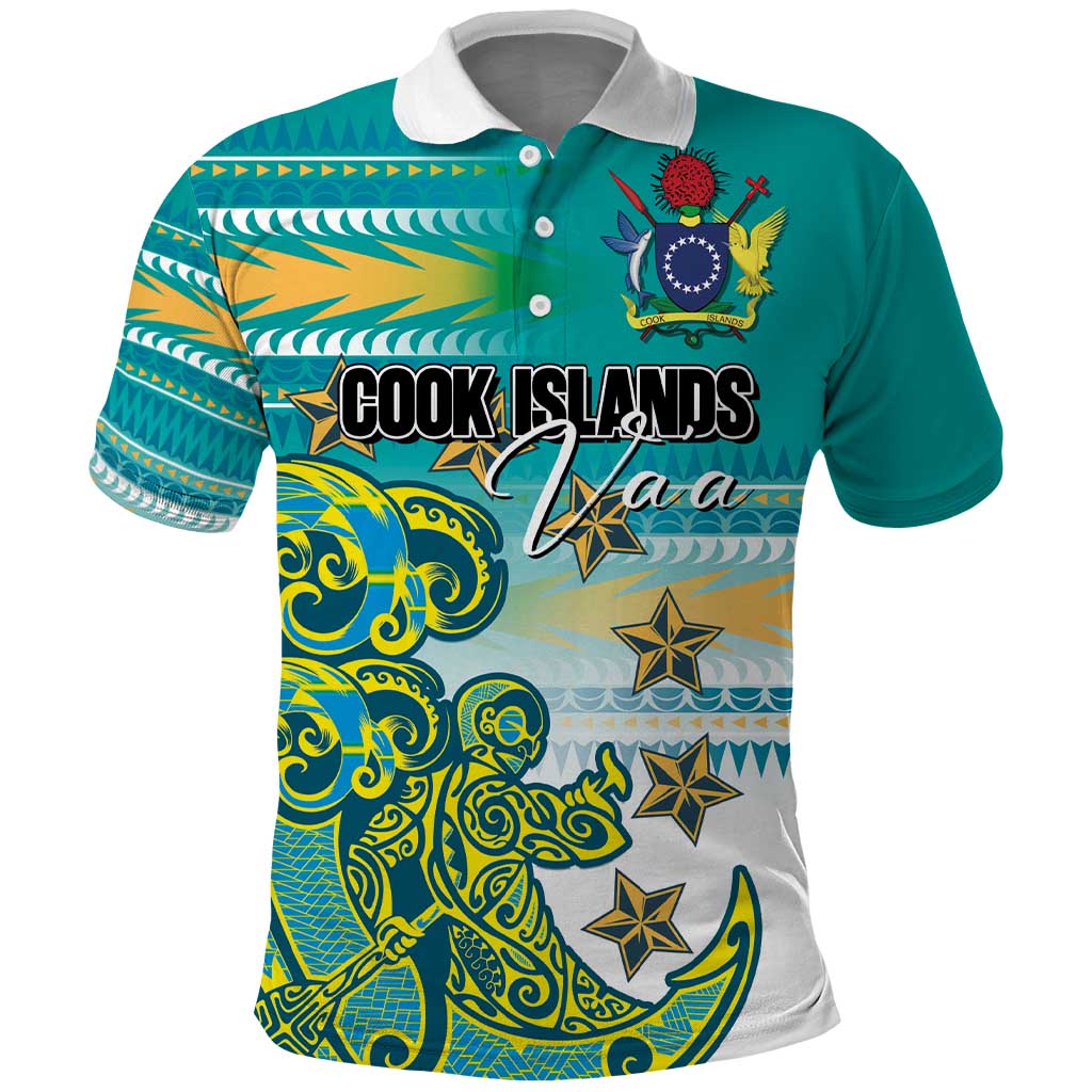 Personalised Cook Islands Va'a Race Polo Shirt Te Tatau Tattoos Sporty Style Turquoise Color - Polynesian Pride