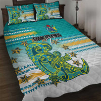 Cook Islands Va'a Race Quilt Bed Set Te Tatau Tattoos Sporty Style Turquoise Color - Polynesian Pride