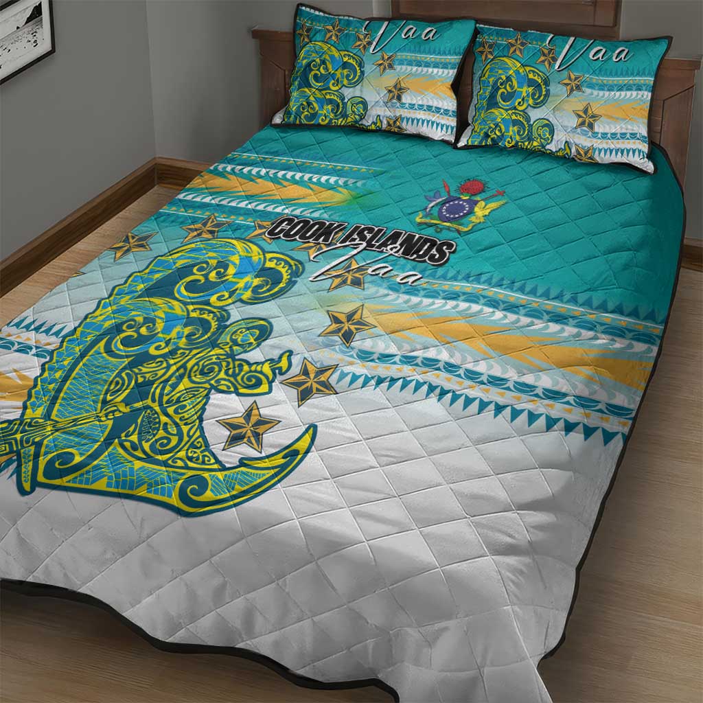 Cook Islands Va'a Race Quilt Bed Set Te Tatau Tattoos Sporty Style Turquoise Color - Polynesian Pride
