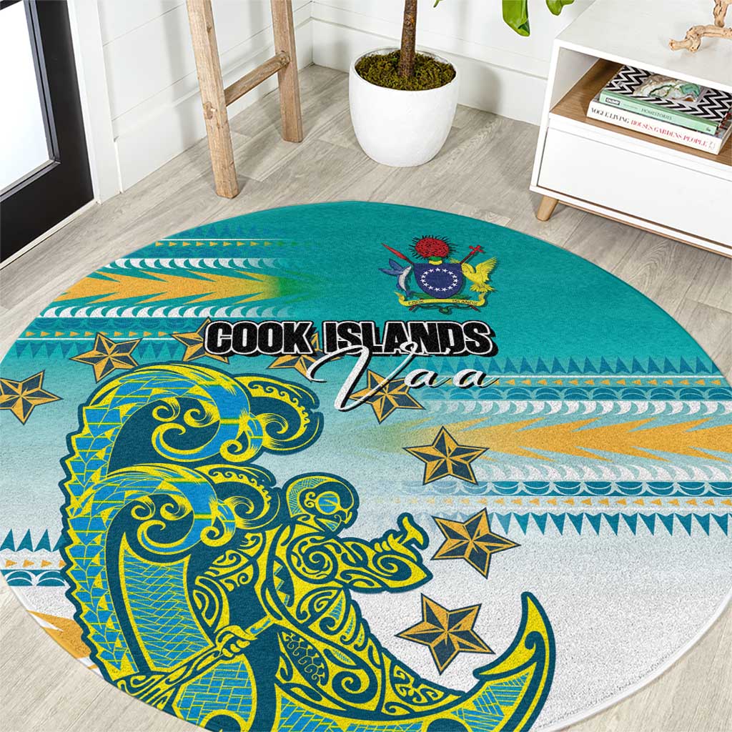 Cook Islands Va'a Race Round Carpet Te Tatau Tattoos Sporty Style Turquoise Color - Polynesian Pride