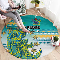 Cook Islands Va'a Race Round Carpet Te Tatau Tattoos Sporty Style Turquoise Color - Polynesian Pride