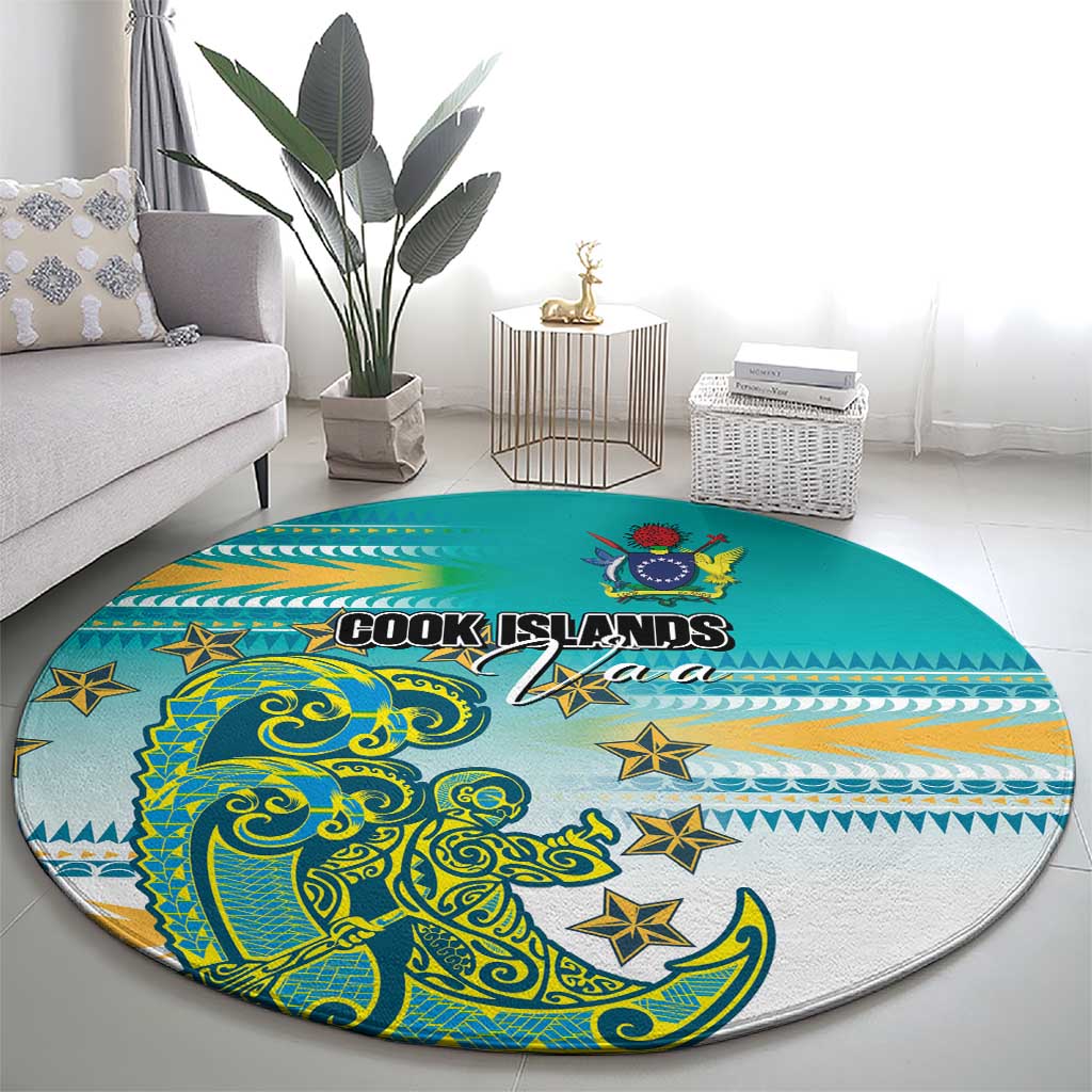 Cook Islands Va'a Race Round Carpet Te Tatau Tattoos Sporty Style Turquoise Color - Polynesian Pride