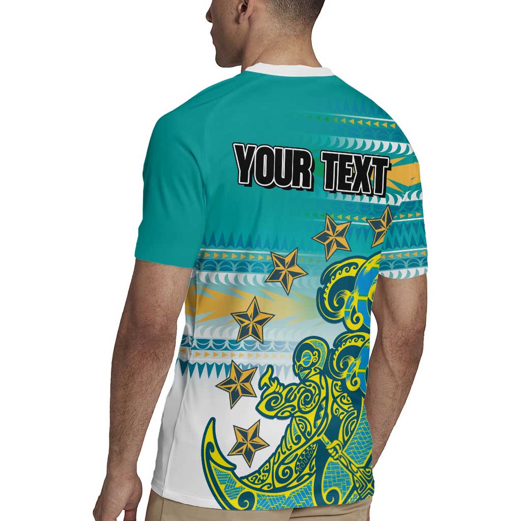Personalised Cook Islands Va'a Race Rugby Jersey Te Tatau Tattoos Sporty Style Turquoise Color - Polynesian Pride