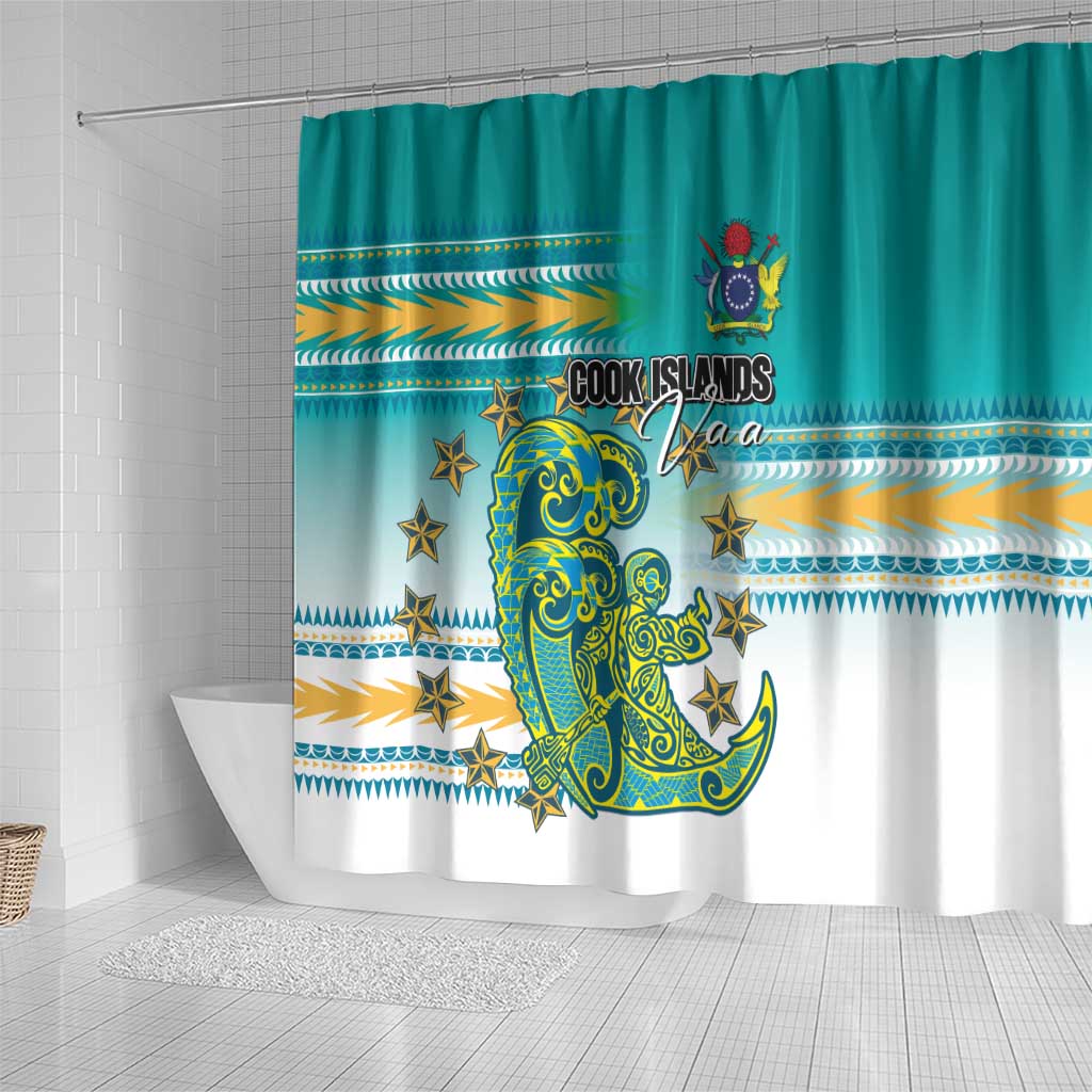 Cook Islands Va'a Race Shower Curtain Te Tatau Tattoos Sporty Style Turquoise Color - Polynesian Pride