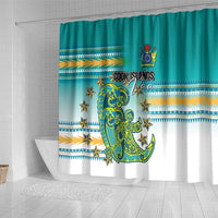 Cook Islands Va'a Race Shower Curtain Te Tatau Tattoos Sporty Style Turquoise Color - Polynesian Pride