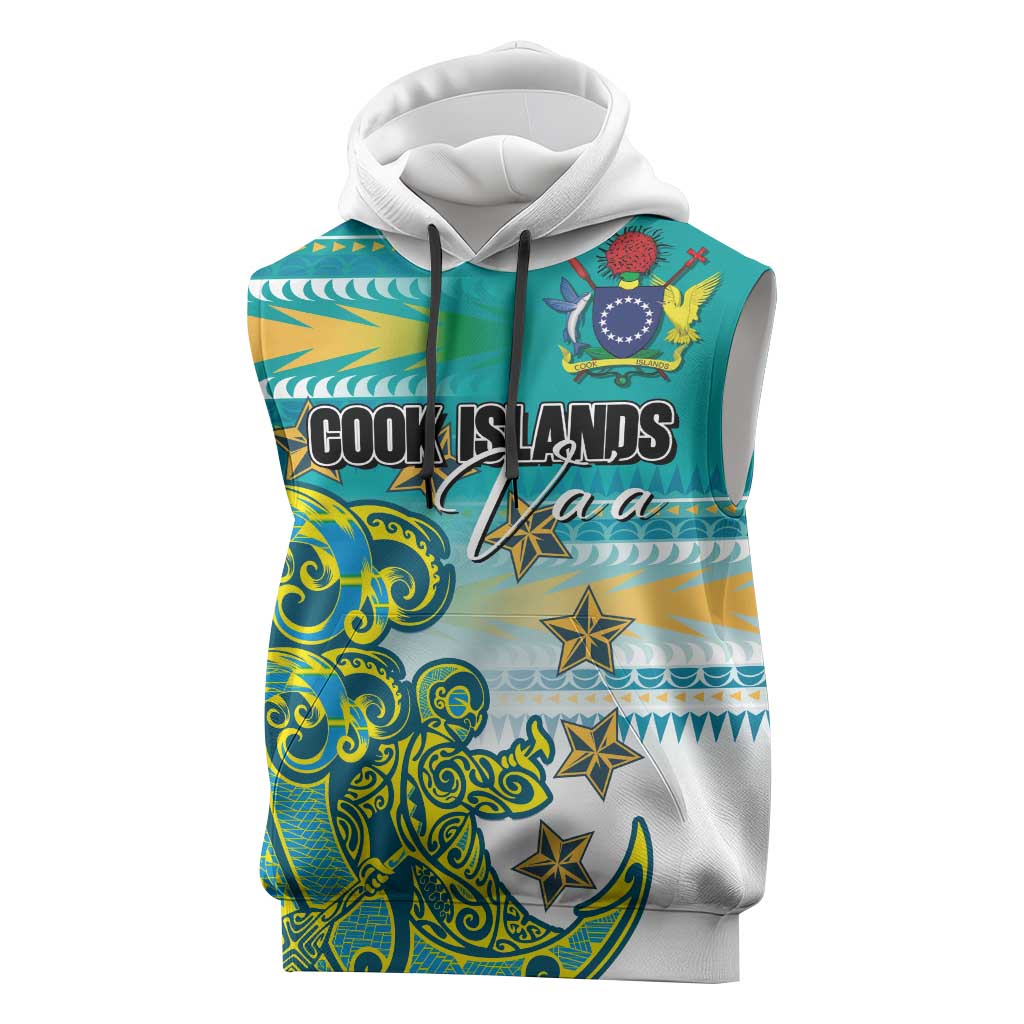 Personalised Cook Islands Va'a Race Sleeveless Hoodie Te Tatau Tattoos Sporty Style Turquoise Color - Polynesian Pride