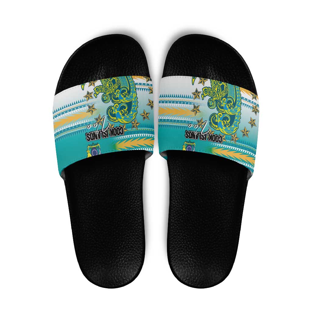 Cook Islands Va'a Race Slide Sandals Te Tatau Tattoos Sporty Style Turquoise Color - Polynesian Pride