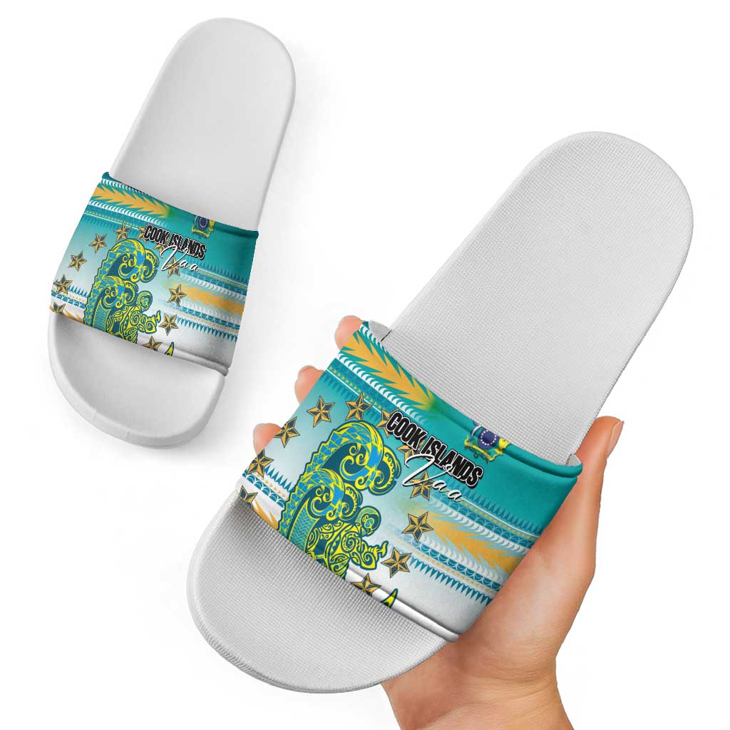 Cook Islands Va'a Race Slide Sandals Te Tatau Tattoos Sporty Style Turquoise Color - Polynesian Pride