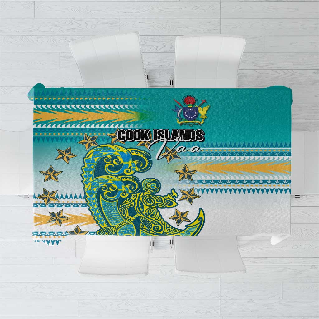 Cook Islands Va'a Race Tablecloth Te Tatau Tattoos Sporty Style Turquoise Color - Polynesian Pride