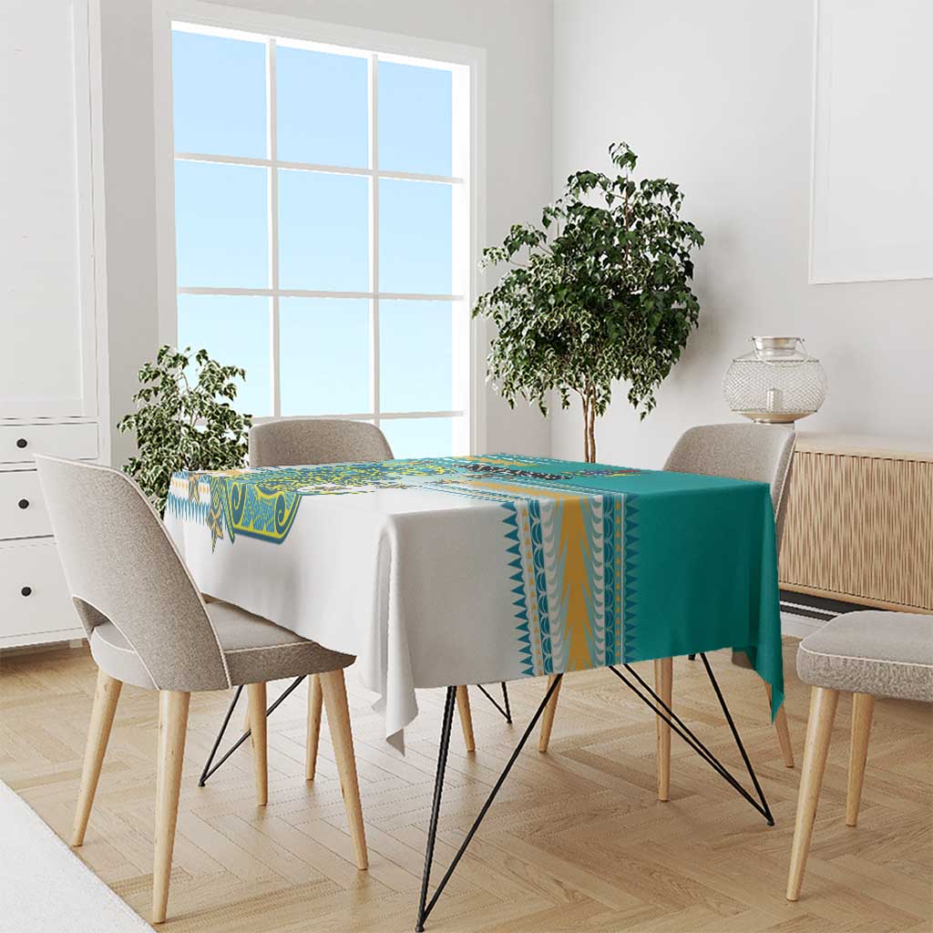 Cook Islands Va'a Race Tablecloth Te Tatau Tattoos Sporty Style Turquoise Color - Polynesian Pride