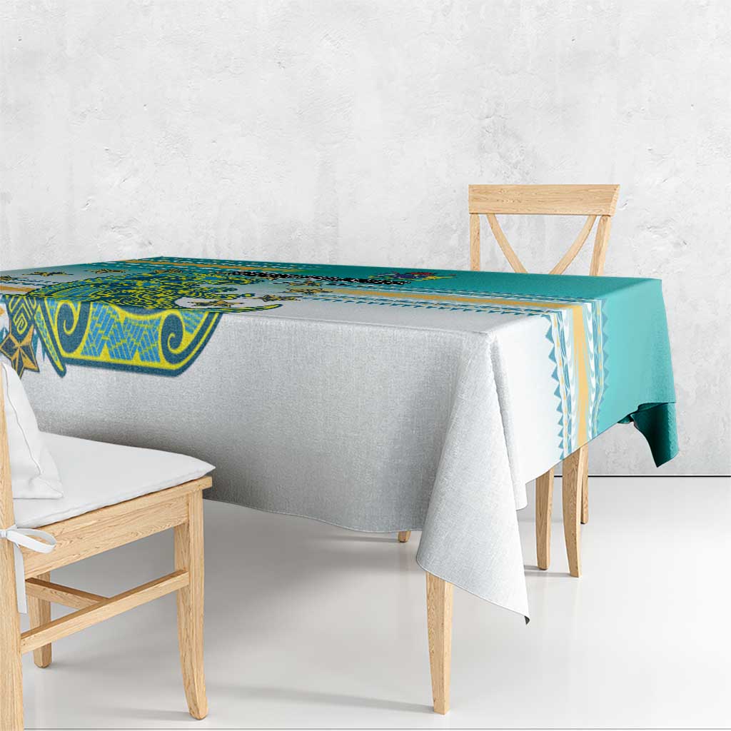 Cook Islands Va'a Race Tablecloth Te Tatau Tattoos Sporty Style Turquoise Color - Polynesian Pride