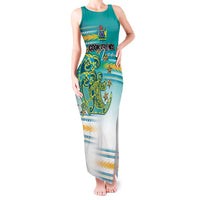 Personalised Cook Islands Va'a Race Tank Maxi Dress Te Tatau Tattoos Sporty Style Turquoise Color - Polynesian Pride