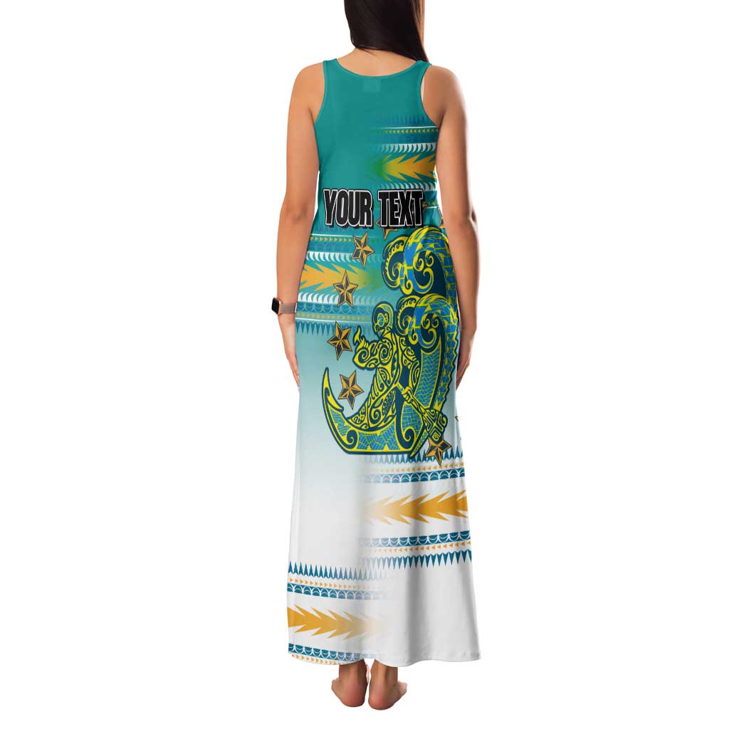 Personalised Cook Islands Va'a Race Tank Maxi Dress Te Tatau Tattoos Sporty Style Turquoise Color - Polynesian Pride