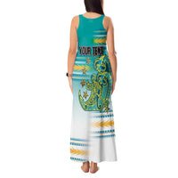 Personalised Cook Islands Va'a Race Tank Maxi Dress Te Tatau Tattoos Sporty Style Turquoise Color - Polynesian Pride