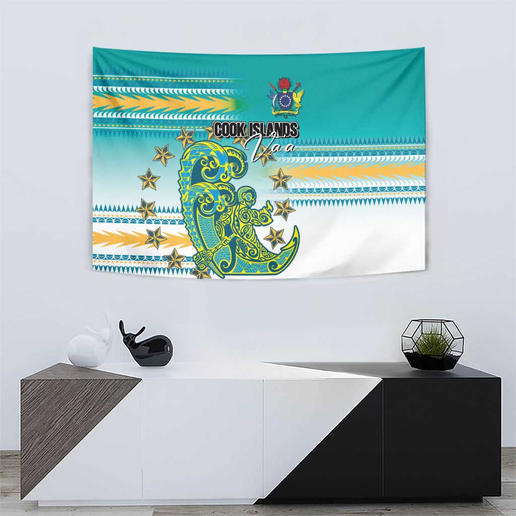 Cook Islands Va'a Race Tapestry Te Tatau Tattoos Sporty Style Turquoise Color - Polynesian Pride