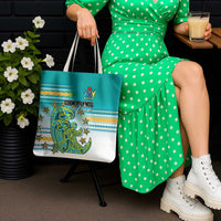 Cook Islands Va'a Race Tote Bag Te Tatau Tattoos Sporty Style Turquoise Color - Polynesian Pride