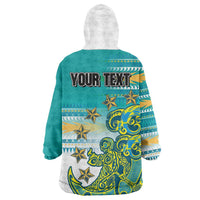 Personalised Cook Islands Va'a Race Wearable Blanket Hoodie Te Tatau Tattoos Sporty Style Turquoise Color - Polynesian Pride