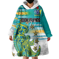 Personalised Cook Islands Va'a Race Wearable Blanket Hoodie Te Tatau Tattoos Sporty Style Turquoise Color - Polynesian Pride
