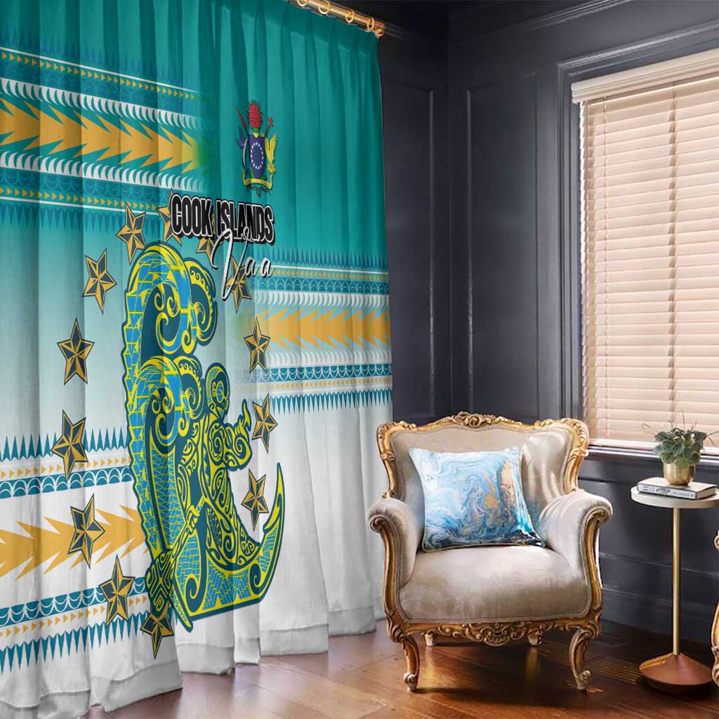 Cook Islands Va'a Race Window Curtain Te Tatau Tattoos Sporty Style Turquoise Color - Polynesian Pride