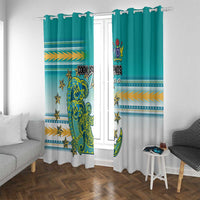 Cook Islands Va'a Race Window Curtain Te Tatau Tattoos Sporty Style Turquoise Color - Polynesian Pride