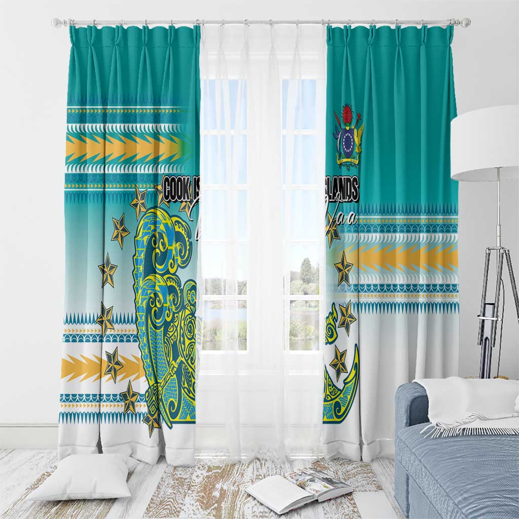 Cook Islands Va'a Race Window Curtain Te Tatau Tattoos Sporty Style Turquoise Color - Polynesian Pride