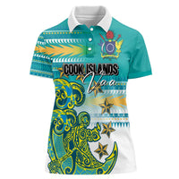 Personalised Cook Islands Va'a Race Women Polo Shirt Te Tatau Tattoos Sporty Style Turquoise Color - Polynesian Pride
