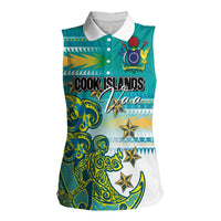 Personalised Cook Islands Va'a Race Women Sleeveless Polo Shirt Te Tatau Tattoos Sporty Style Turquoise Color - Polynesian Pride