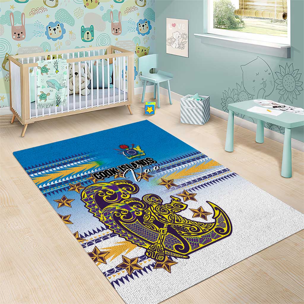 Cook Islands Va'a Race Area Rug Te Tatau Tattoos Sporty Style Glory Blue Color - Polynesian Pride
