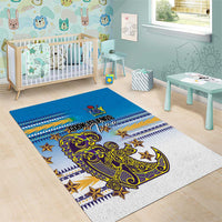 Cook Islands Va'a Race Area Rug Te Tatau Tattoos Sporty Style Glory Blue Color - Polynesian Pride