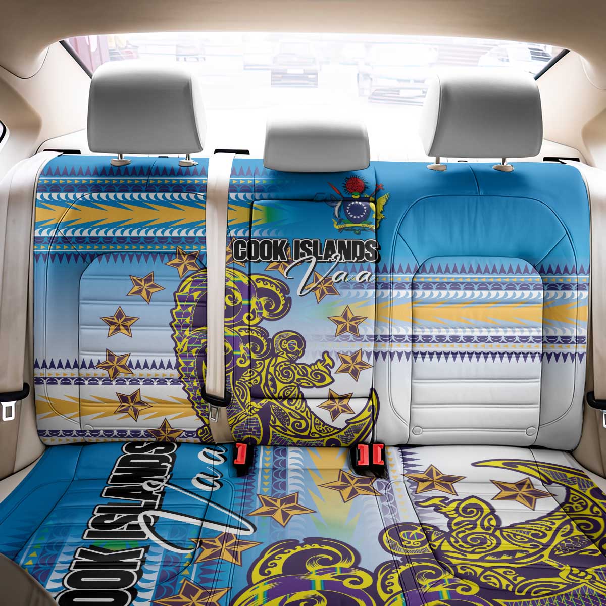 Cook Islands Va'a Race Back Car Seat Cover Te Tatau Tattoos Sporty Style Glory Blue Color - Polynesian Pride
