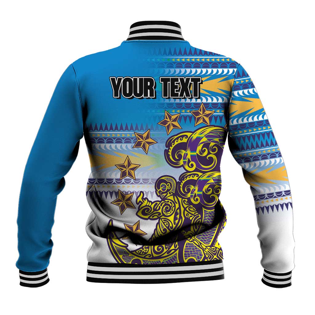 Personalised Cook Islands Va'a Race Baseball Jacket Te Tatau Tattoos Sporty Style Glory Blue Color - Polynesian Pride