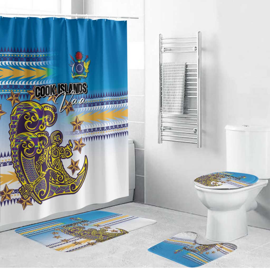 Cook Islands Va'a Race Bathroom Set Te Tatau Tattoos Sporty Style Glory Blue Color - Polynesian Pride